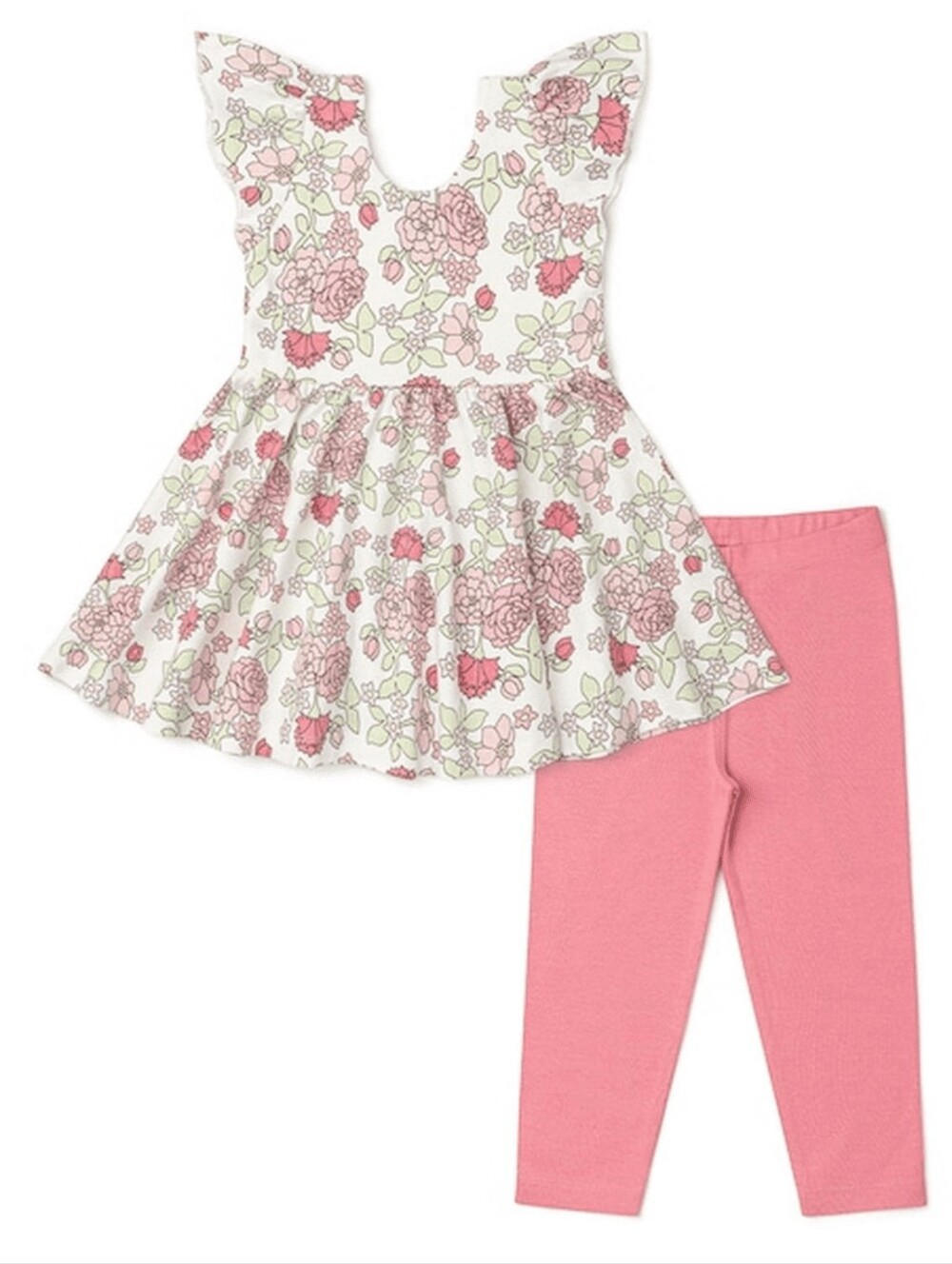 Monica + Andy | Organic Cotton White Floral Dress with Pink Leggings